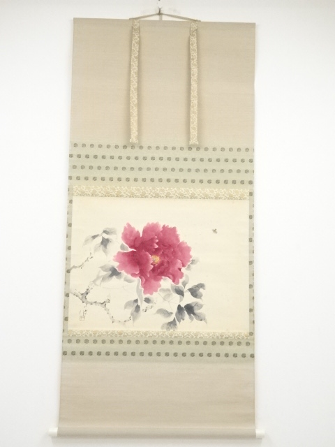 山田双年筆　富貴図　肉筆紙本掛軸（共箱）